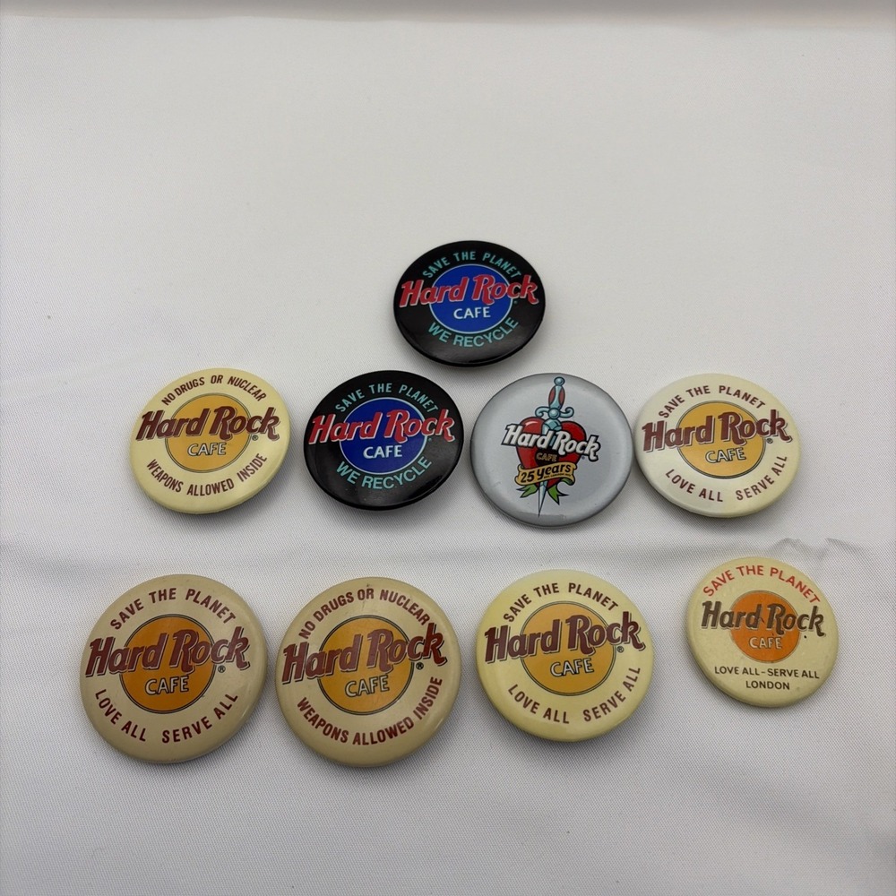 Lot Of 11 Hard‎ Rock Cafe Save The Planet No Drugs Nuclear Weapons Button Pins